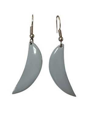 Vintage Pisces Silver Plated Gray Enamel Crescent Minimalist Dangle Earrings